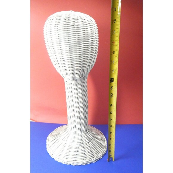 White Wicker Mannequin Head Hat Stand Display Vintage MCM 19" Tall Long Neck - Picture 13 of 14